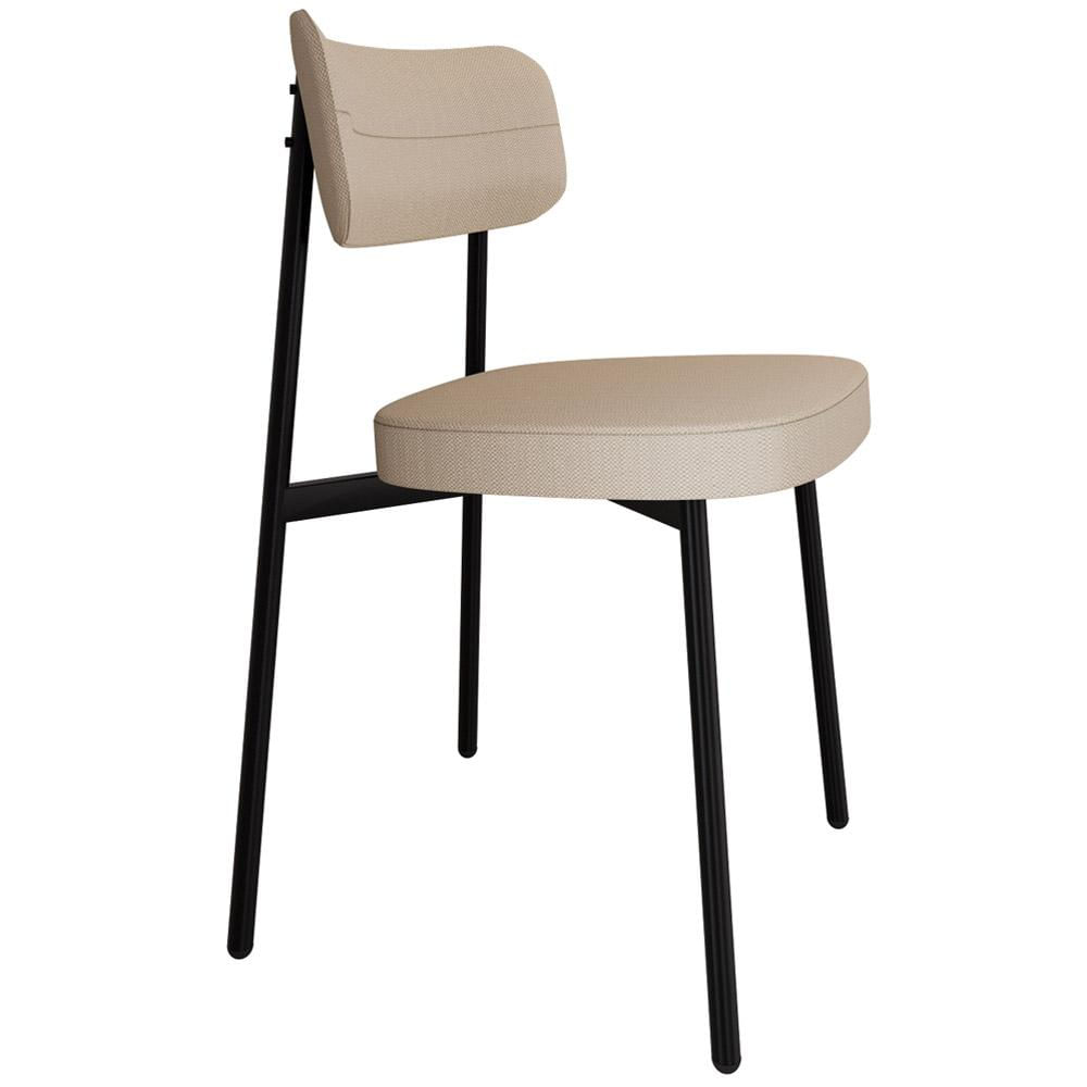Cadeira Estofada Para Sala de Jantar Astrid Preto C01 Linho Areia - Lyam Decor