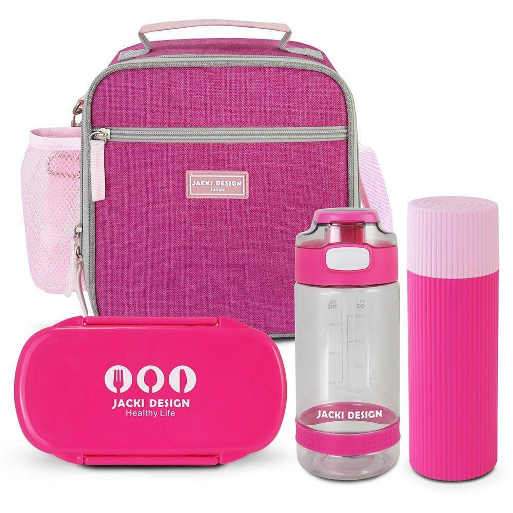 Lancheira Térmica E Pote P/ Lanche 450 Com Garrafa 550ml E Porta Acessórios Multiuso Pink