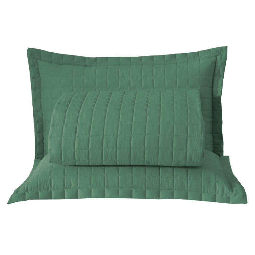 Kit Cobre Leito Colcha Bellini Queen Dupla Face Percal 300 Fios Textura Matelassê 3 Peças - Verde