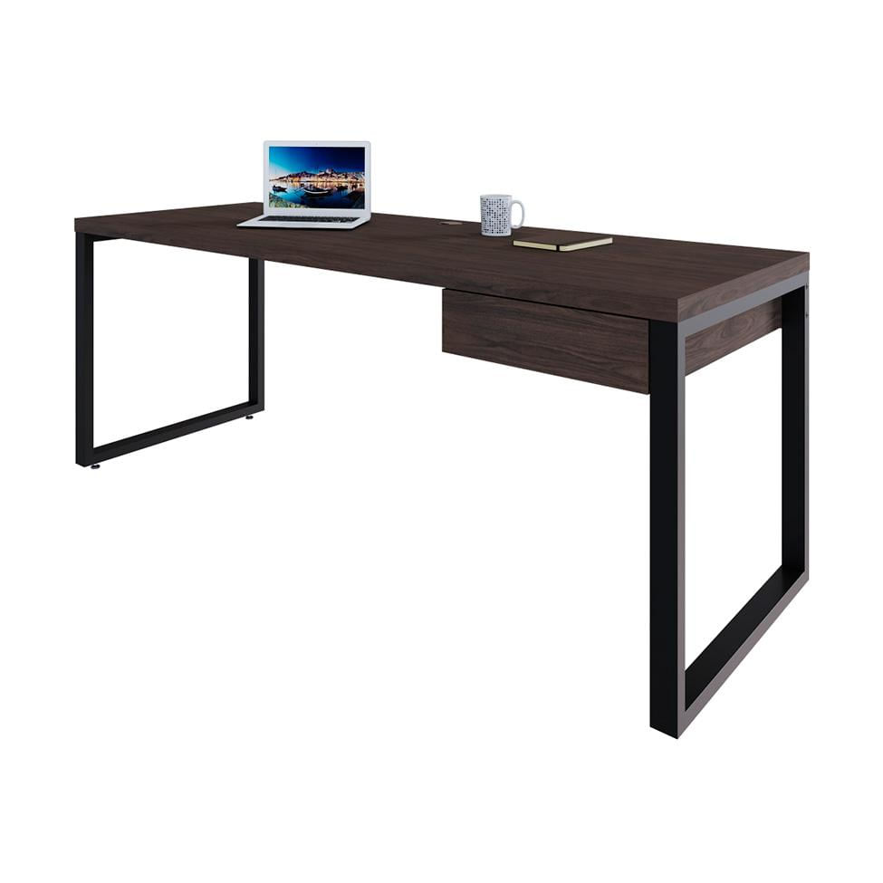 Mesa de Escritório Retangular Miguel 1 GV Marrom Escuro e Preta 190 cm