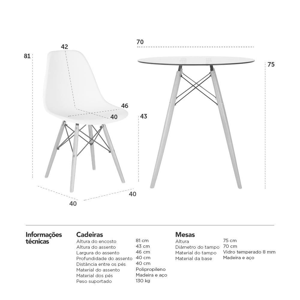 Mesa Tampo De Vidro 70 Cm + 2 Cadeiras Eiffel Dsw Turquesa