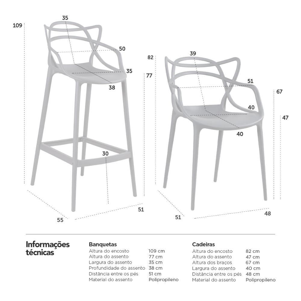 Kit 6 Cadeiras + 2 Banquetas Altas Masters Allegra Cinza Escuro