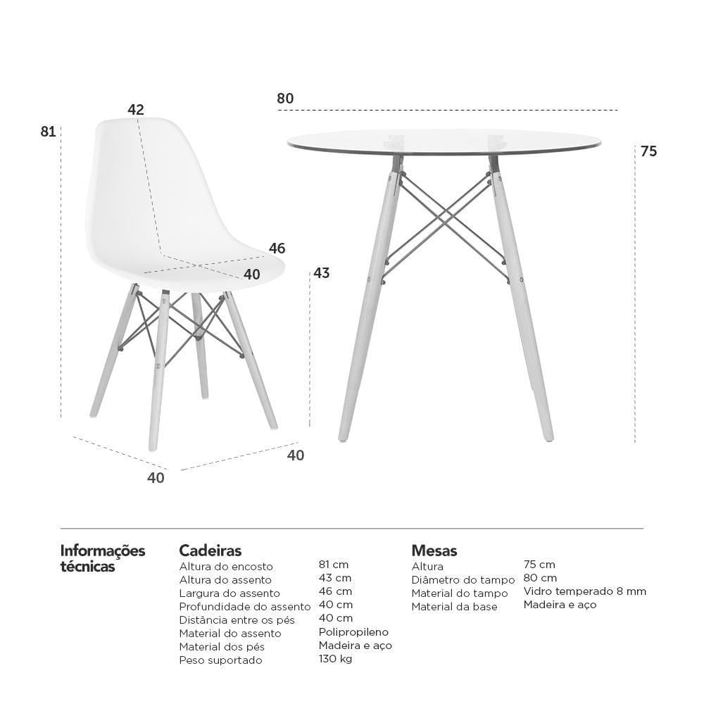 Mesa Tampo De Vidro 80 Cm + 3 Cadeiras Eiffel Dsw Turquesa