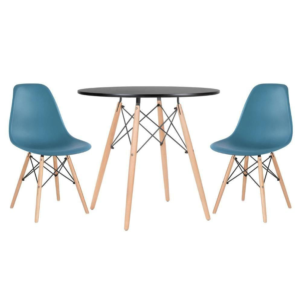 Mesa Eames 80 Cm Preto + 2 Cadeiras Eiffel Dsw Turquesa