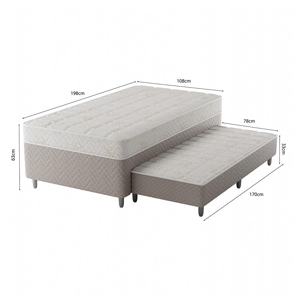 Cama Box Conjugada Solteirão com Cama Auxiliar Premier Unibox Molas Ensacadas (63x108x198) Bege