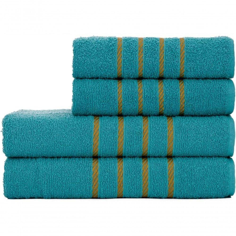 Jogo De Toalha Montreal Banho + Rosto Dourado 100% Algodão Alta Absorção Verde Jade