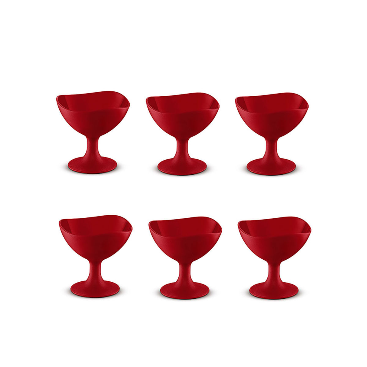 Jogo de Sobremesa Vermelho Taça 300ml Tigela Plastico 6un