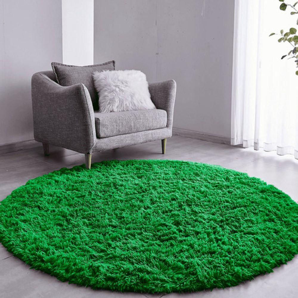 Tapete Sala Felpudo Peludo Verde Redondo 140 Cm