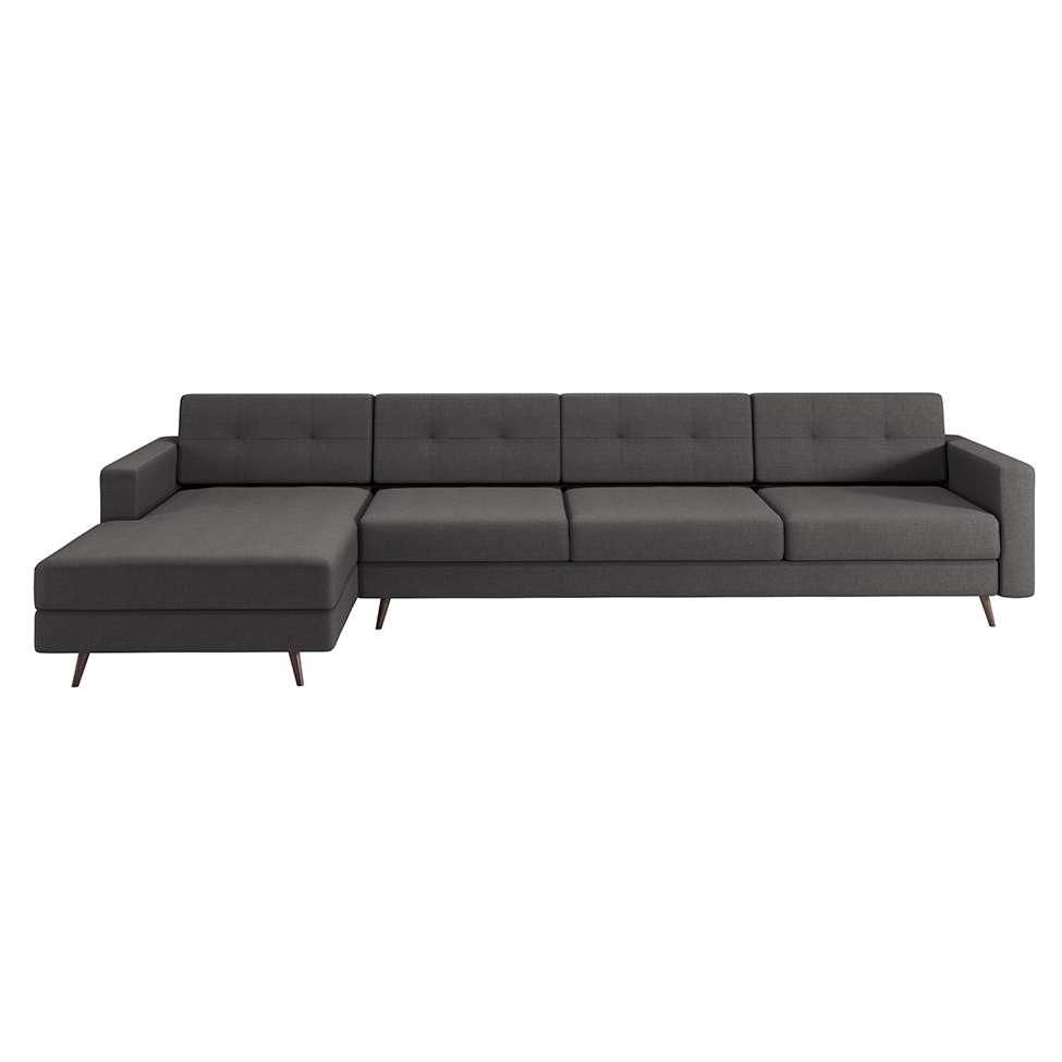 Sofá 4 Lugares Living com Chaise Esquerdo Pé Palito Linho Cotton Grafite Escuro