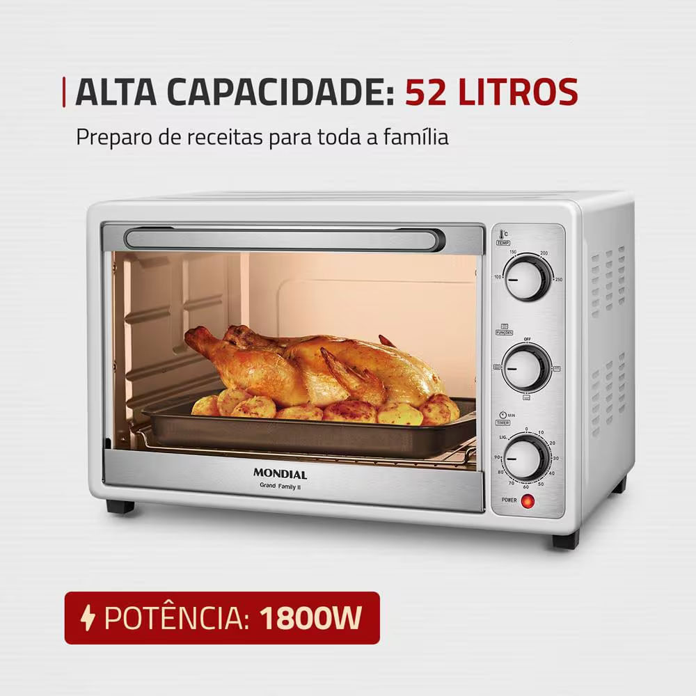 Forno Elétrico Mondial Line Grand Family II FR-52-W com 52 Litros Branco com Inox / 110V