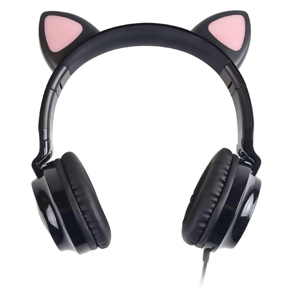 Fone De Ouvido Headset Kitty Ear - Orelha De Gato Preto Com Microfone Cabo 1.2m Plug P2 Estereo P3 - Ke100p