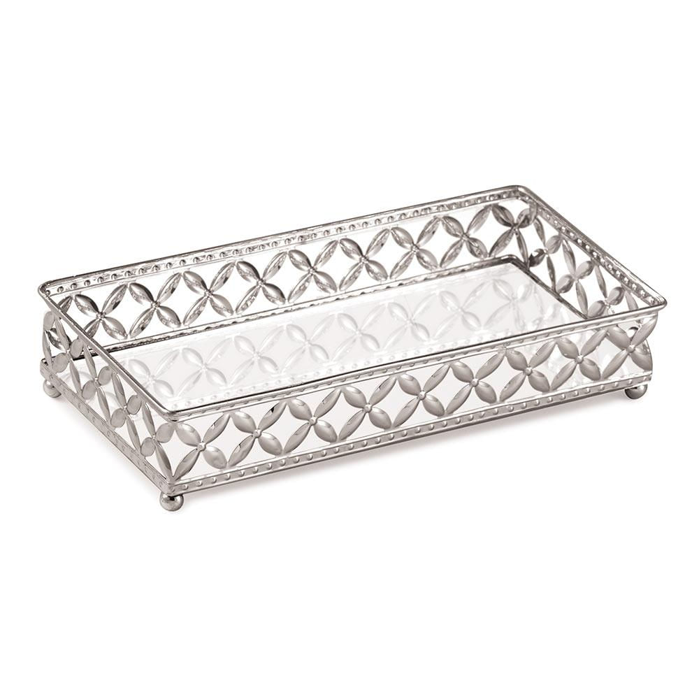 Bandeja Decorativa Retangular em Metal Prata com Espelho 5x24 cm - D'Rossi