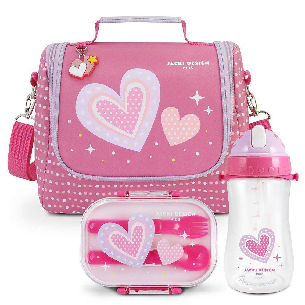 Kit Lancheira Térmica, Pote Marmita 400ml E Garrafa 460ml Infantil Piccolino Pink