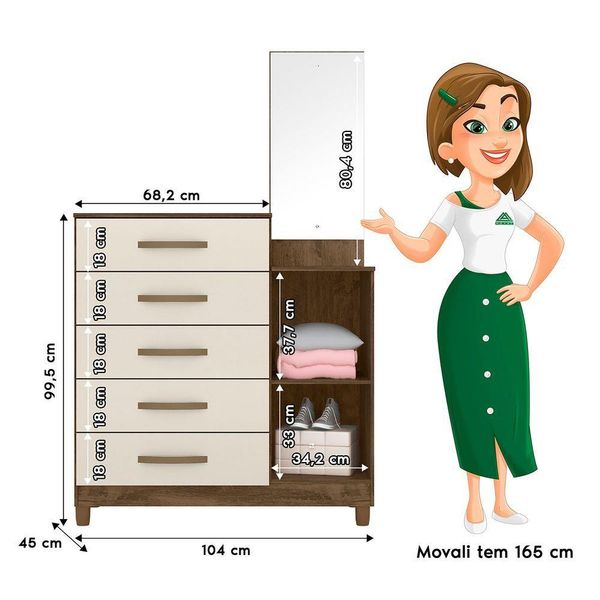 Cômoda Multiuso Com Espelho Sapateira 104x170cm Lisboa Moval Cor