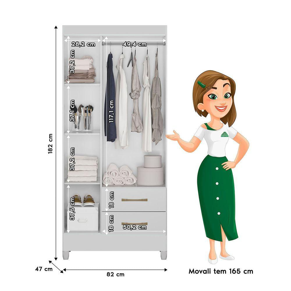 Guarda Roupa de Solteiro com 3 Portas 82x182cm Lima Moval Branco Flex