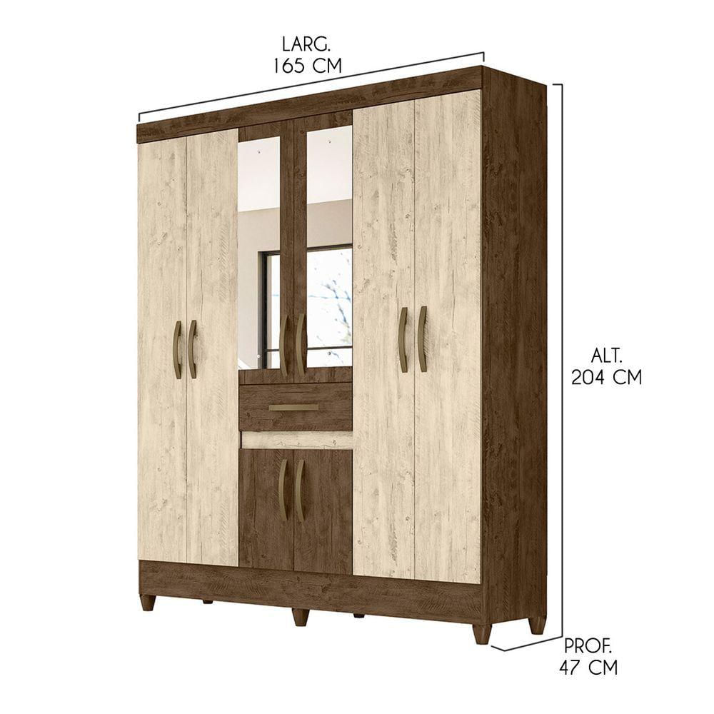 Guarda Roupa com Espelho 165x204cm Portugal Moval Castanho Avelã