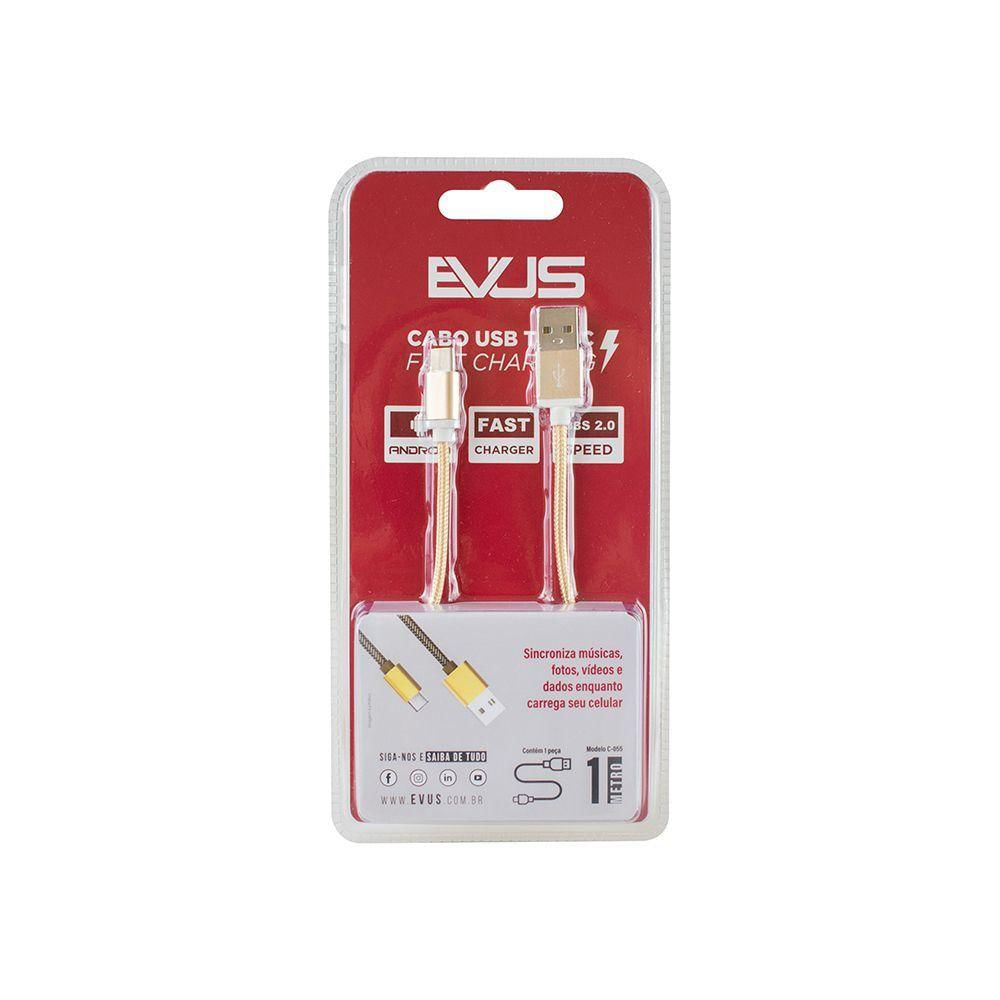 Cabo Usb Evus Fast Charge Type C 1.0m C-055 Gold Blister