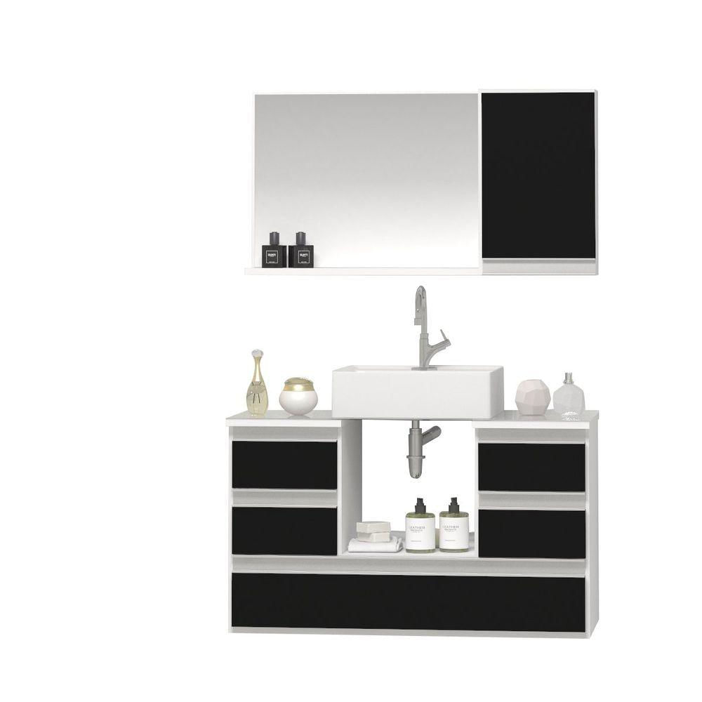 Conjunto Gabinete Polo 80cm Branco Preto