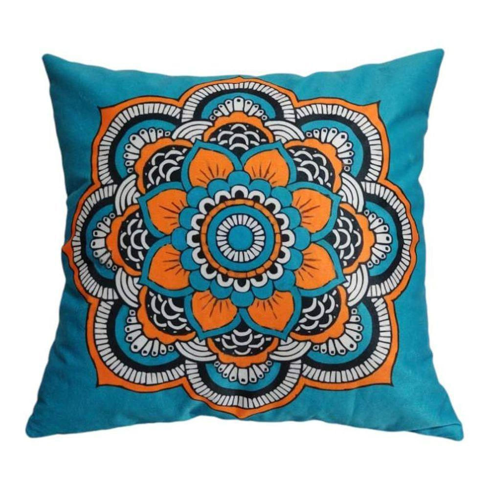 Almofada Mandala Indiana 45x45cm Várias Estampas Tecido azul Turquesa somente Capa