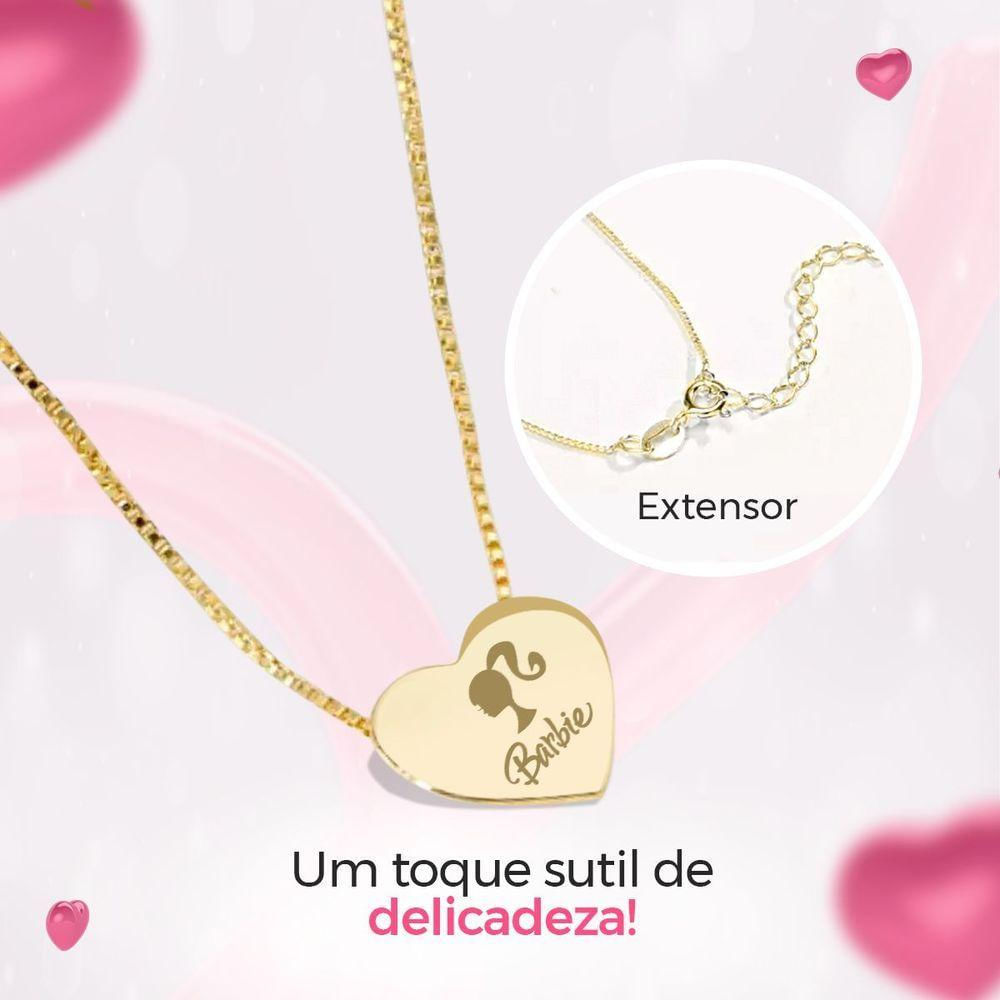 Colar Feminino Dourado Aço + Pingente Coração Barbie + Caixa Edição Limitada Qualidade Premium Moda