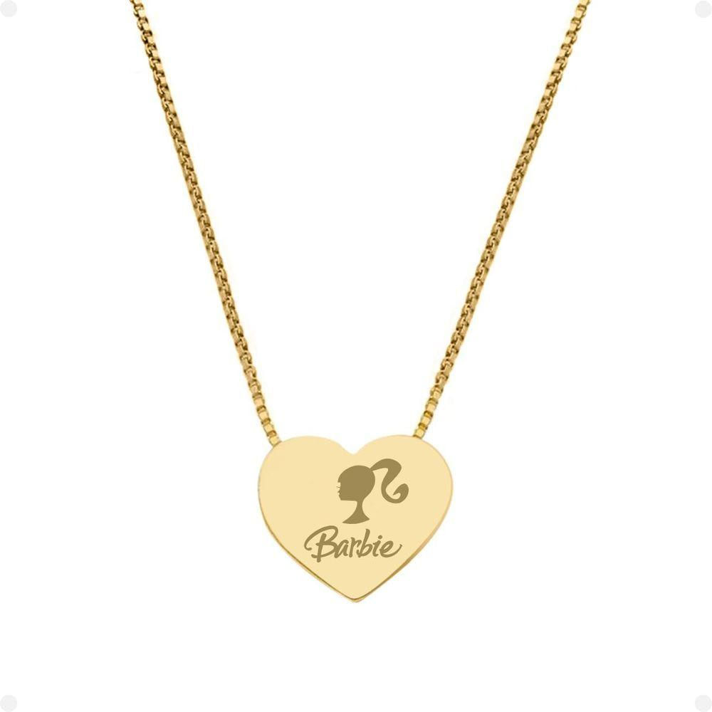 Colar Feminino Dourado Aço + Pingente Coração Barbie + Caixa Edição Limitada Qualidade Premium Moda