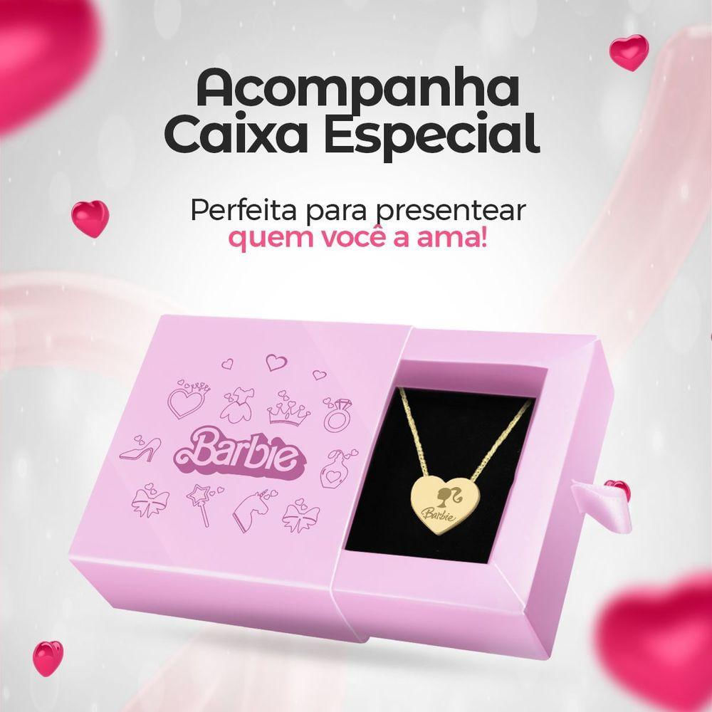 Colar Feminino Dourado Aço + Pingente Coração Barbie + Caixa Edição Limitada Qualidade Premium Moda