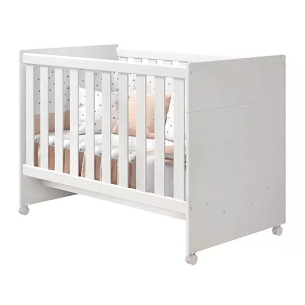 Quarto Infantil Katatau Com Guarda Roupa 2 Portas E Berço Branco Brilho Reller Móveis Branco Brilho