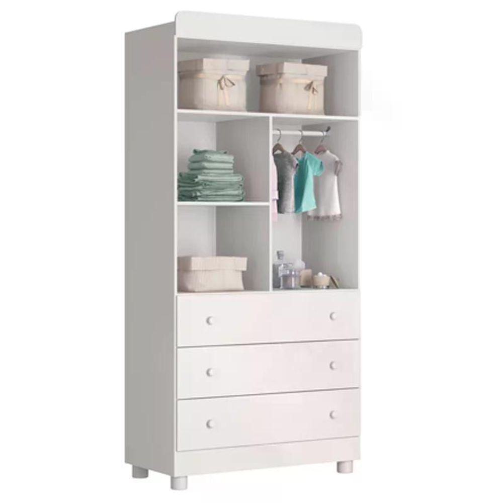 Quarto Infantil Katatau Com Guarda Roupa 2 Portas E Berço Branco Brilho Reller Móveis Branco Brilho