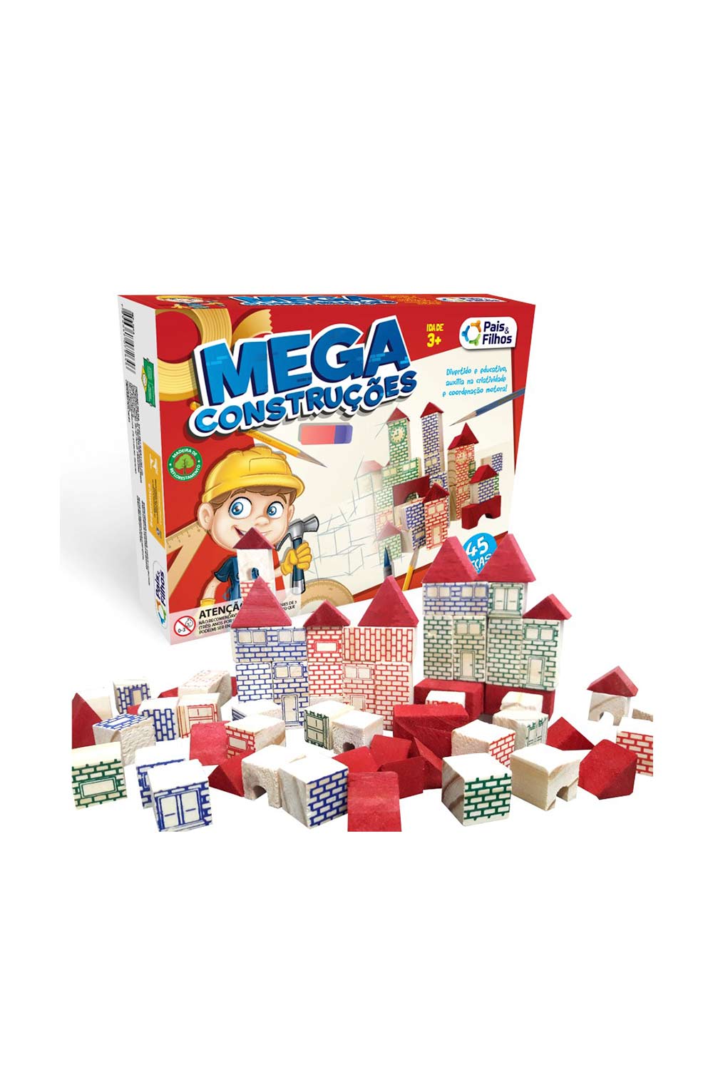 Jogo Mega Construções Pais e Filhos com 45 Peças