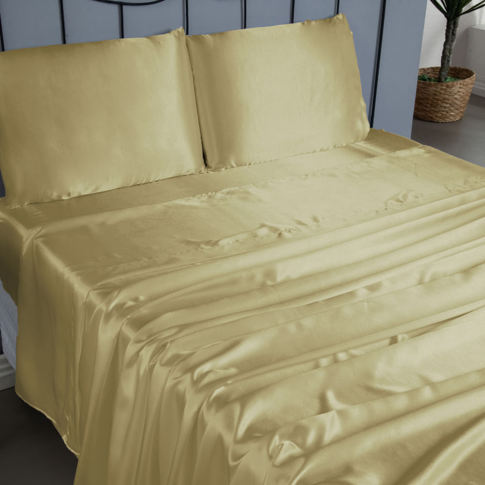 Jogo Cama Lençol Splendore Queen Cetim Charmousse Alto Brilho 4 Peças - Dourado