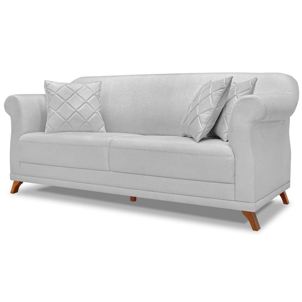 Sofa 3 Lugares Retro Polo 200cm Com Almofada Linho Grigio Ezz Grigio