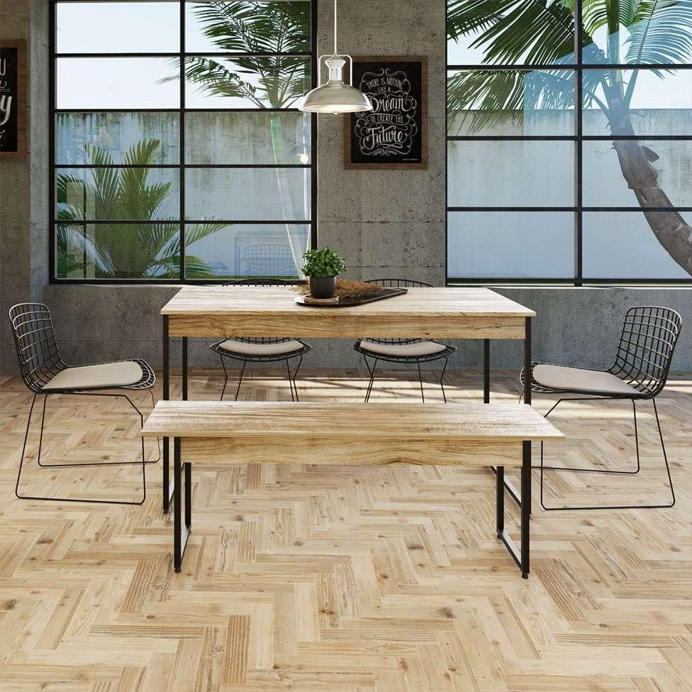 Conjunto de Mesa de Jantar com Banco Studio Carvalho e Preto