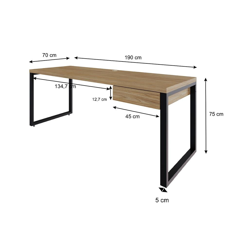 Mesa de Escritório Retangular Miguel 1 GV Vermont e Preta 190 cm