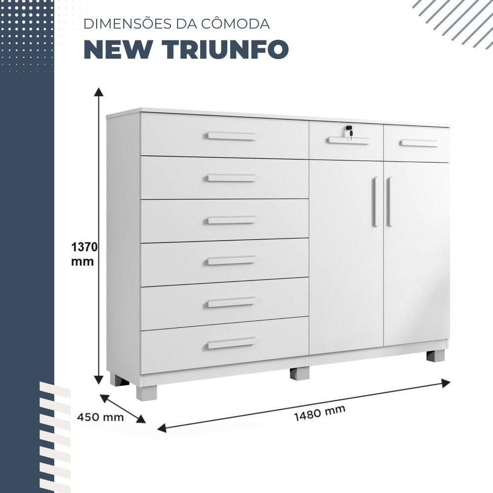 Cômoda New Triunfo 2 Portas 8 Gavetas Em Mdp Com Chave Benetil Móveis Branco