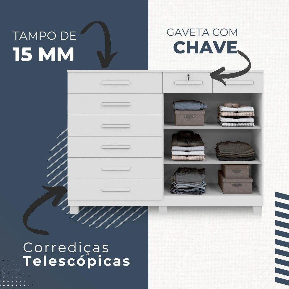 Cômoda New Triunfo 2 Portas 8 Gavetas Em Mdp Com Chave Benetil Móveis Branco