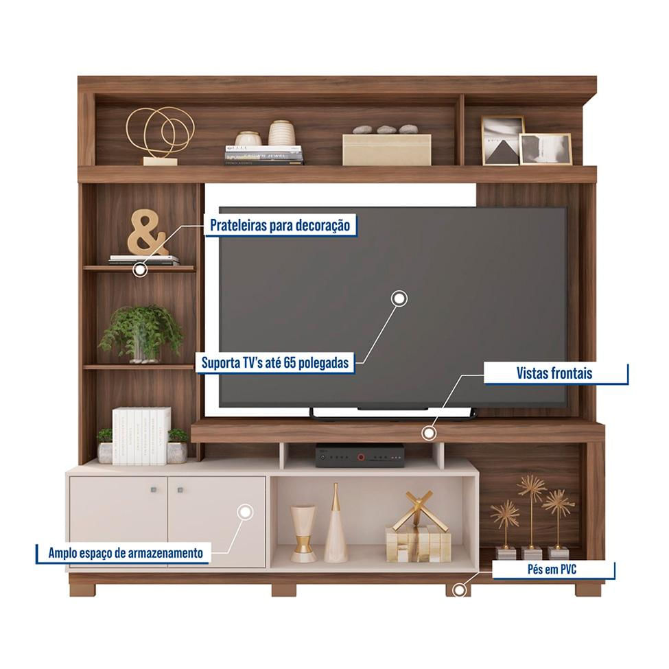 Estante para Home Theater e TV até 70 Polegadas 2 PT Nogueira e Off White