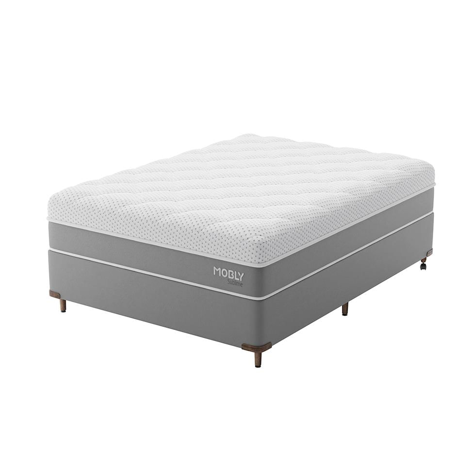 Cama Box Casal com Colchão Sublime Mola Ensacada e Espuma Viscoelástica (32x138x188) Cinza e Branco