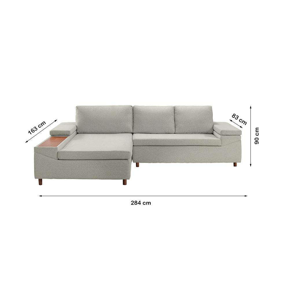 Sofá 5 Lugares com Chaise Esquerdo Clássico Linho Bege