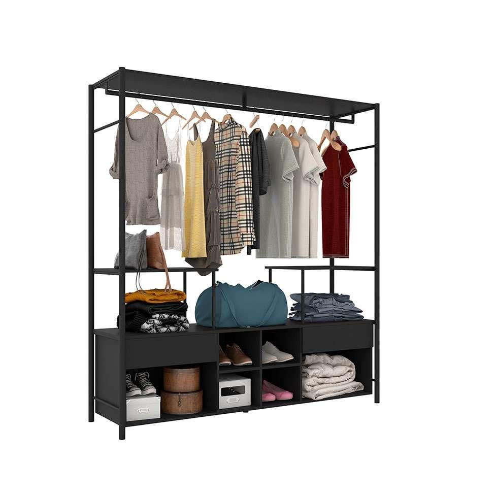 Guarda-Roupa Closet Modulado Barcelona Casal 2 GV Preto