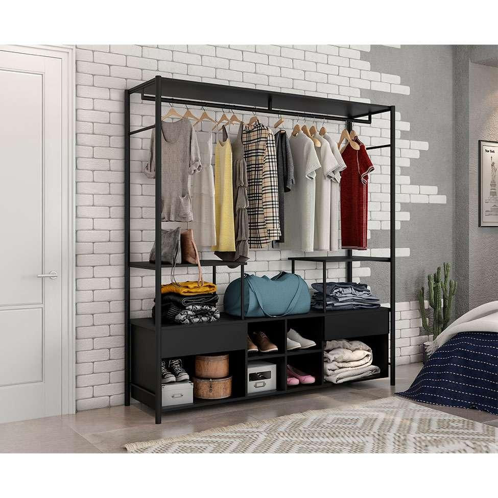 Guarda-Roupa Closet Modulado Barcelona Casal 2 GV Preto