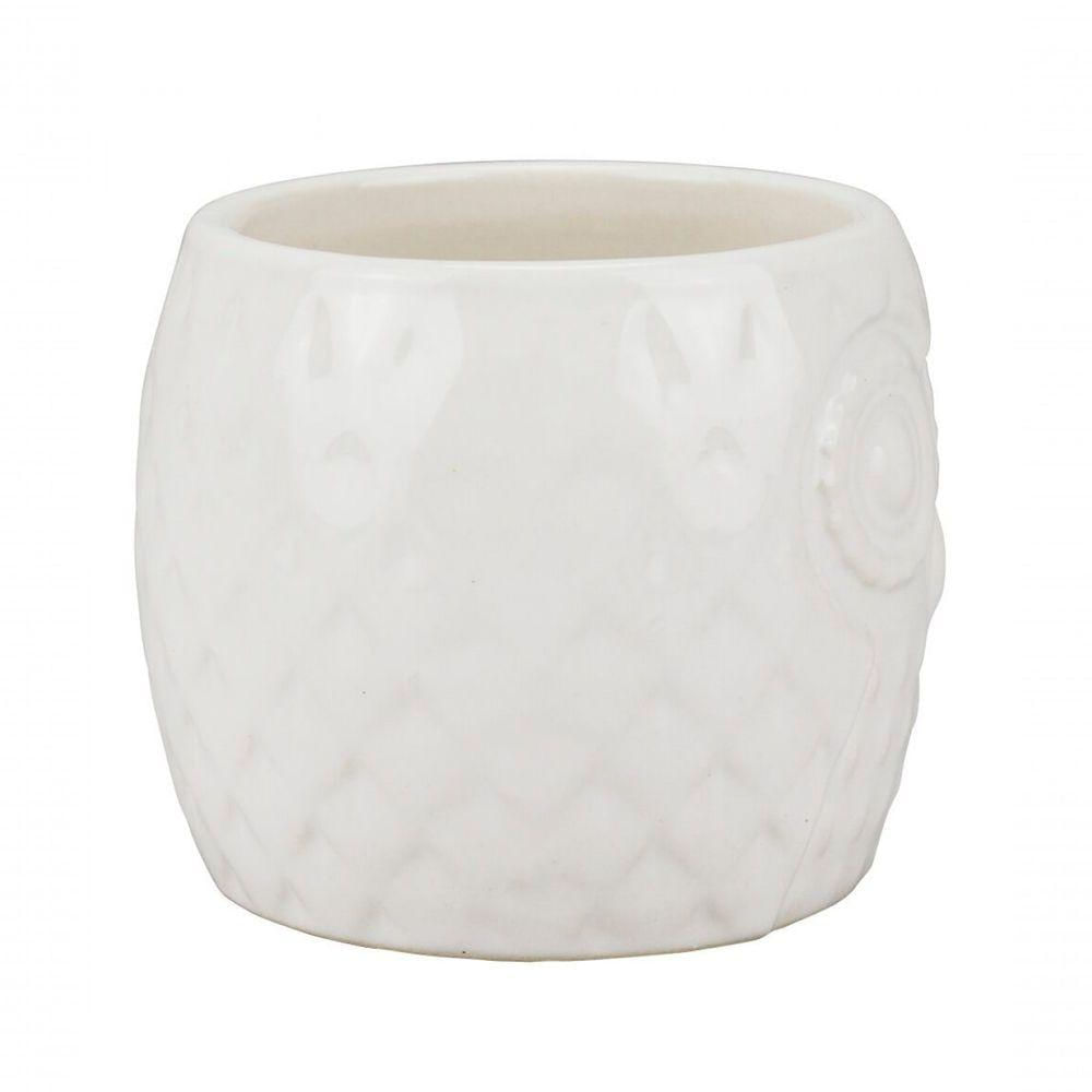 Vaso Porcelana Branco Coruja 6.5x7x7cm - Tudo Em Caixa