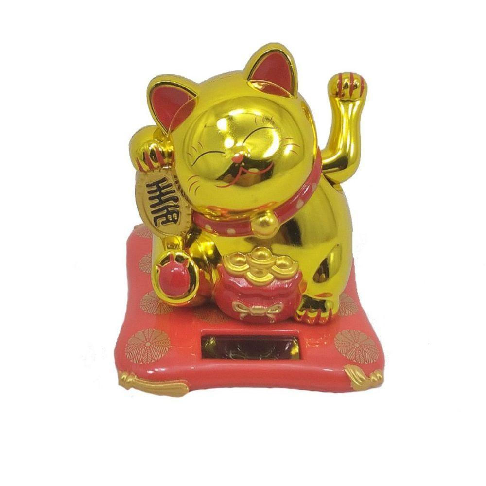 Maneki Neko Gato Da Sorte Dourado 7,5 Cm Energia Solar