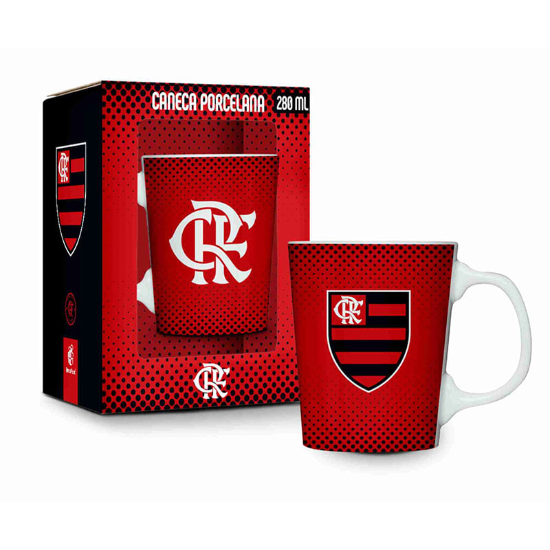 Caneca Porcelana Premium BrasFoot Flamengo 280 ML Licenciada Branco