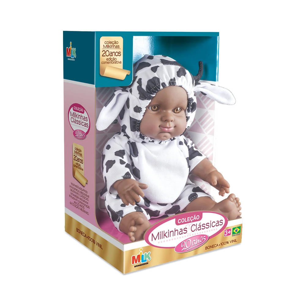 Boneca Milk Colecão Milkinhas Clássicas Vaquinha Negra com 31cm