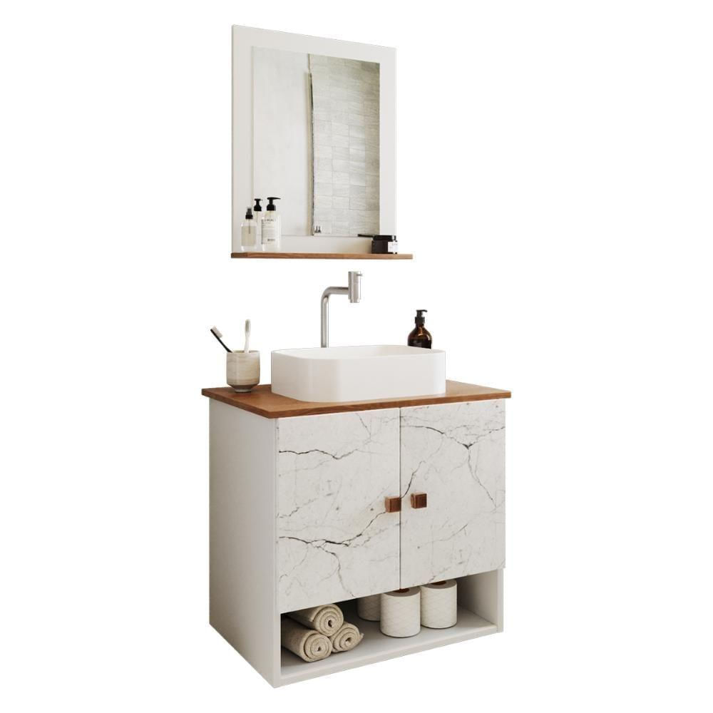 Gabinete Arm Banheiro Deli 2 Portas Com Cuba Oxford Branca Branco carrara nature