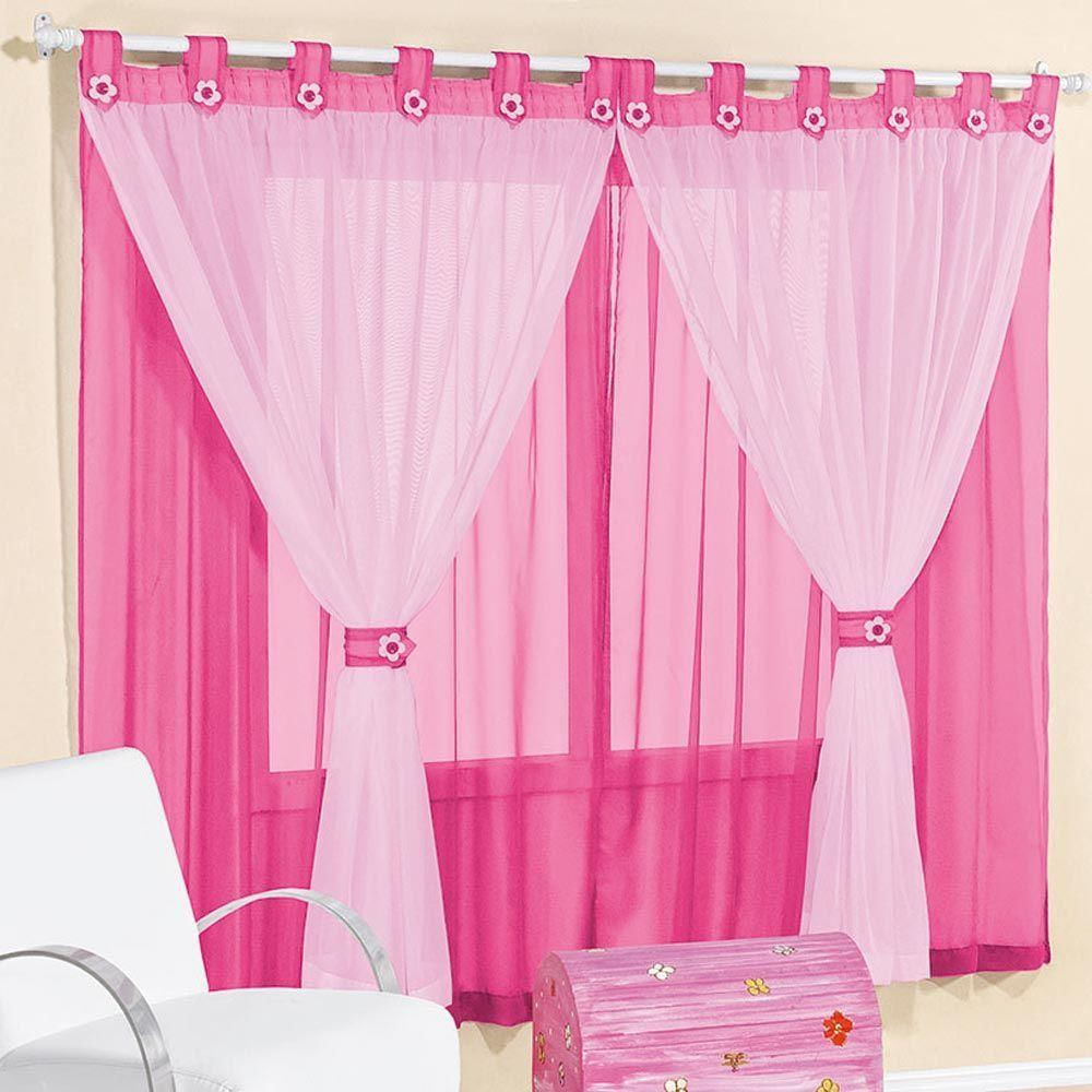 Cortina Infantil E Voal 2,00 X 1,70 Metros Alt Pink e Branco