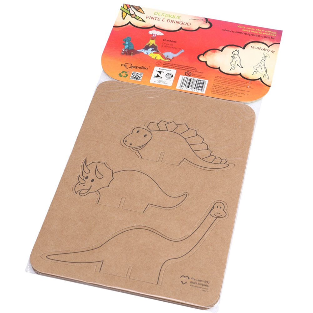 Kit De Montar E Pintar- Dinossauros - Papelão - 201101 - Eu Amo Papelão