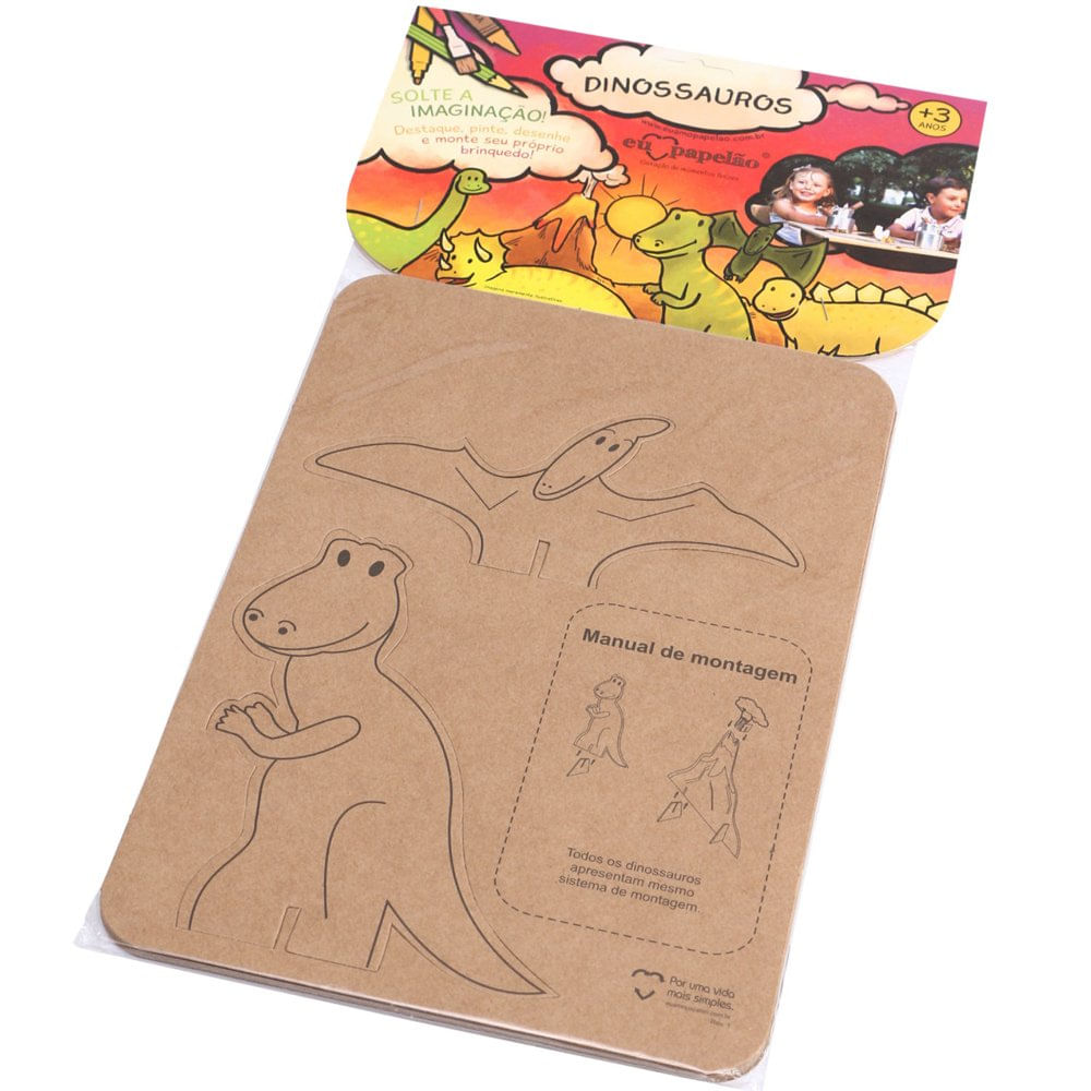 Kit De Montar E Pintar- Dinossauros - Papelão - 201101 - Eu Amo Papelão