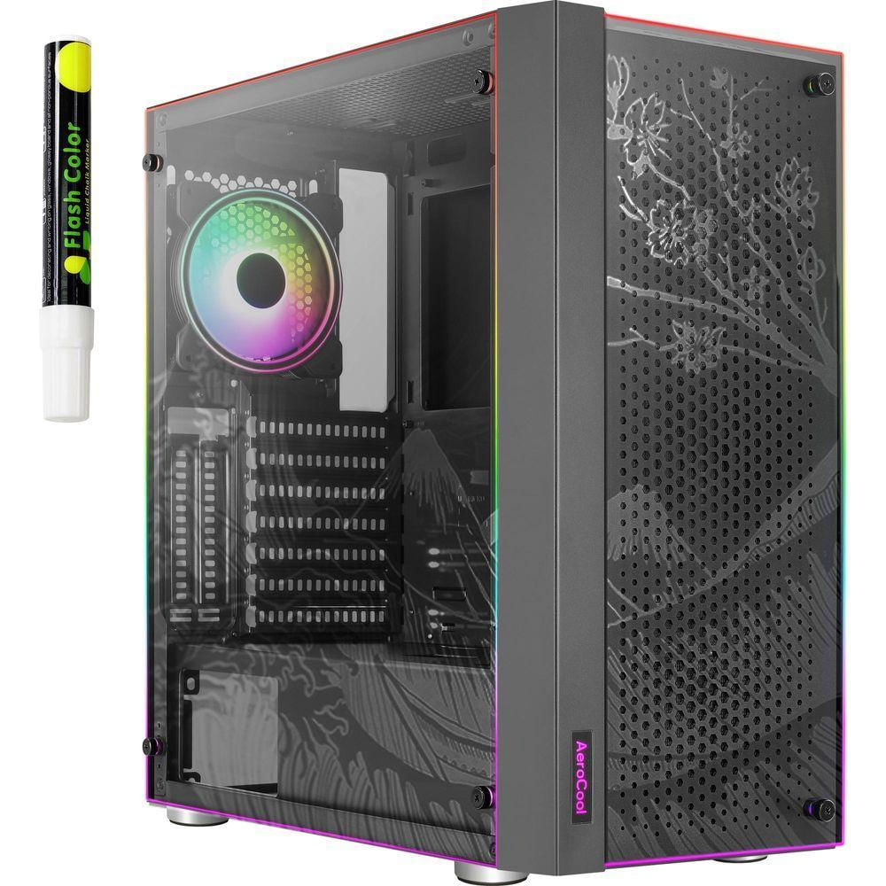 Gabinete Gamer Aerocool Skribble Preto Rgb Lateral Vidro