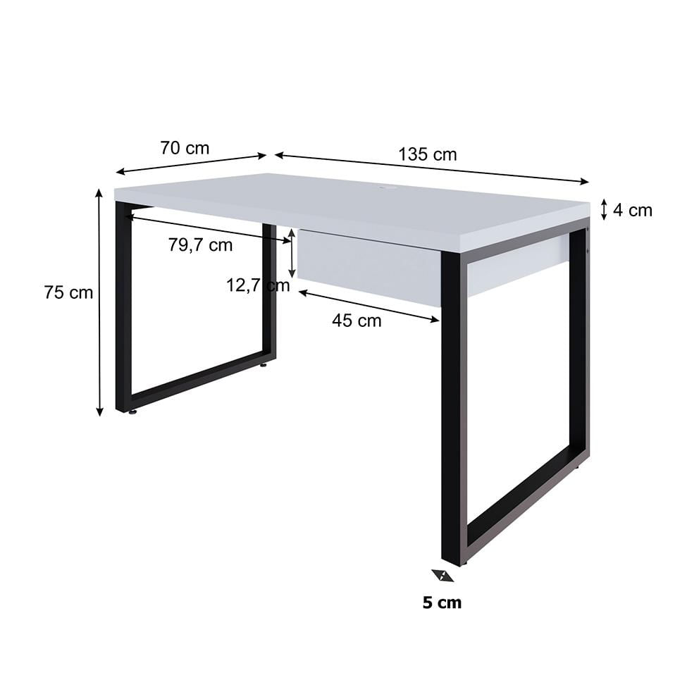 Mesa de Escritório Retangular Miguel 1 GV Branca e Preta 135 cm